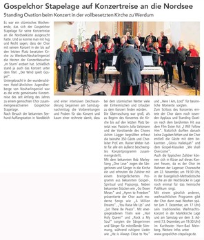 Gospelchor Stapelage auf Konzertreise an die Nordsee